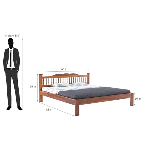 Image of AADITYA WOODS Solid Sheesham Wood Queen Bed Cot Without Storage | Wooden Bed for Bedroom | Multipurpose Use Cot Palang Diwan (Honey q2, Queen) (82x65x34 inch)
