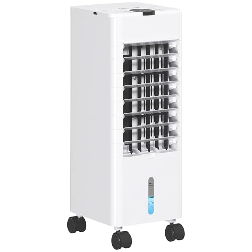 HOMCOM Climatizador Evaporativo 3 en 1 Aire Acondicionado Portátil 60W con 3 Velocidades Temporizador hasta 12H Depósito de 3,8 L Oscilación de 60º Mando a Distancia Blanco