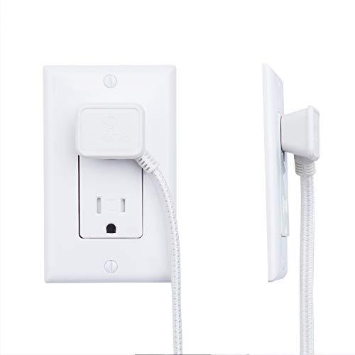 Globe Electric 22811 9ft Fabric Extension Cord, 3 Polarized Outlets, Right Angle Plug, 125 Volts, White, Safety Cover, Home and Office Decor, Modern Indoor Power Cable, Office, Electronics
