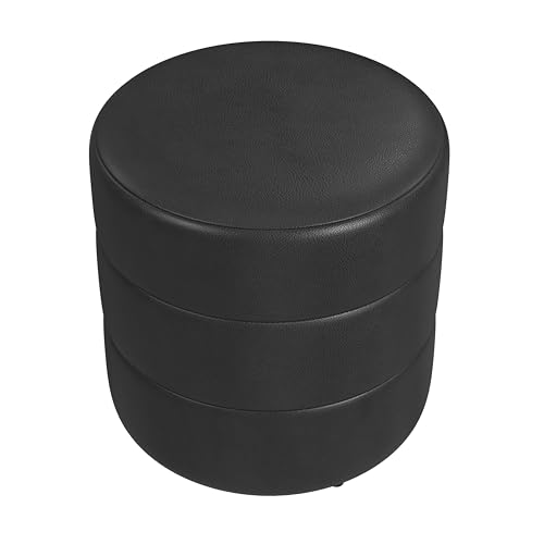 Image of HomePop 18 inch Round Ottoman - Black Faux Leather