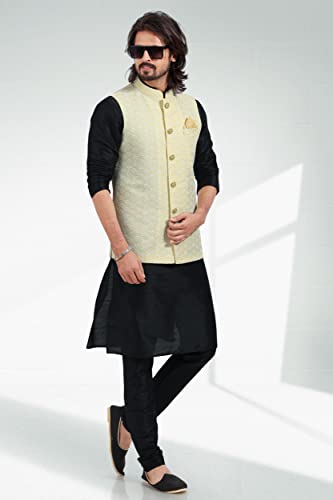 Lady Dwiza Men's Indian Traditional Wedding Festive Waistcoat Dress Set Party Wear Ethnic Kurta Pyjama Set With Nehru Jacket3