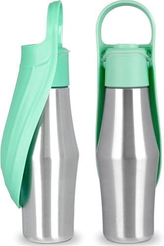 750 ML Gourde pour Chien Promenade Gourde Chien Isotherme Bouteille d'eau pour Portable Acier Inoxydable 304 Bol d'eau De Voyage pour Et Chat (Vert)