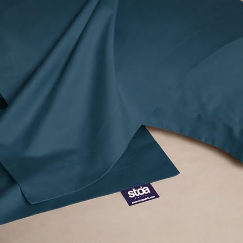 Image of Stoa Paris 350TC Luxstre Cotton Super King Flat Bedding Set for King & Double Size Beds with 2 Pillow Covers, 274cm x 274 cm Bedsheet, All-Season Comfort, Breathable, Home Decor, Panache - Teal