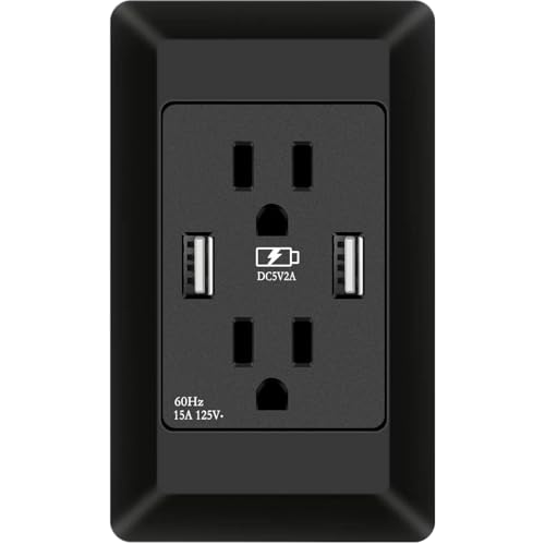 Inspvllu 埋め込みコンセント usb充電ポート2個付き アース付き コンセント 露出コンセント AC 15A 1500W 取付しやすい (ブラック)