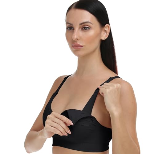 GXXGE Nursing Bra Support Pumping Bra Hands Free All in One Maternity Bra Comfortable Breast No Pad Pumps Bra Black Nude Pink Deep Red X-Large - Thumbnail 3