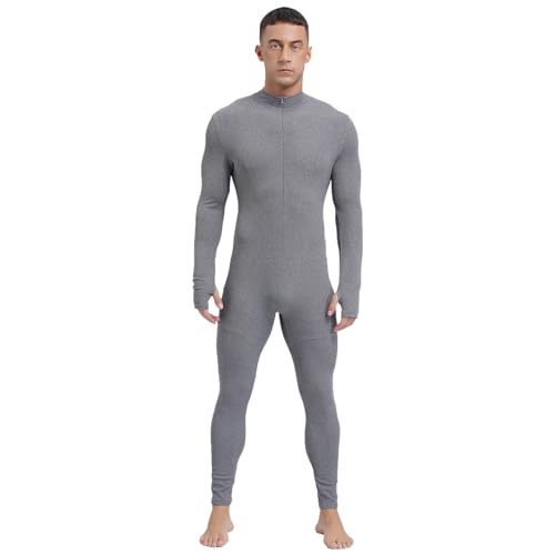 TiaoBug Men's One Piece Full Body Unitard Jumpsuit Long Bottom Front Zipper Leotard Bodysuit