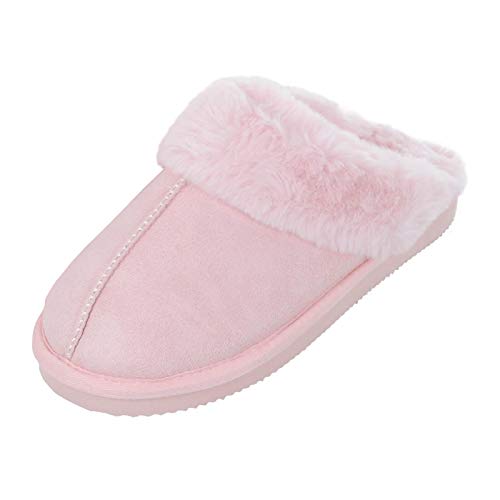 Autumn Faith Ladies Slippers Luxury Microsuede Mules Fleece Lining Non-Slip Sole Baby Pink 5 UK