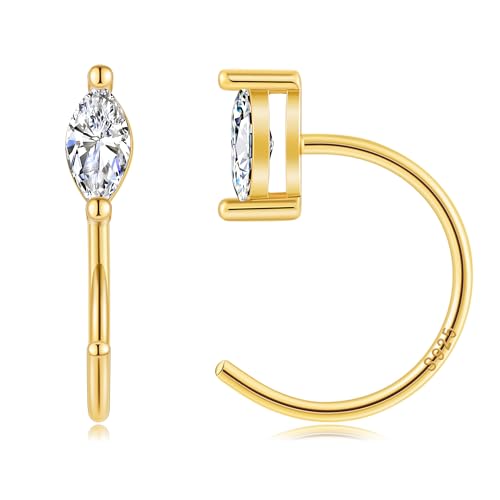 Gacimy Gold Huggie Half Hoop Earrings For Women, 1/2 Inches Small Gold Hoop Earrings For Women With 5Mm Marquise Cubic Zirconia cover