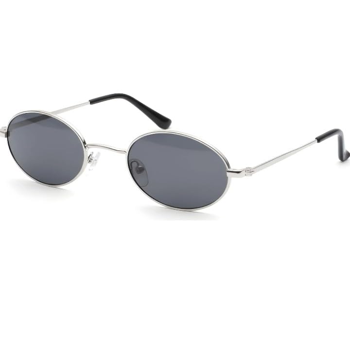 Oval Sunglasses, Silver Metal Frame, Grey Tinted Lens, Retro Style, Unisex Eyewear-image-15