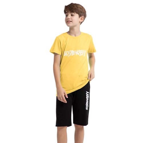 Image of amropi Boys Shorts Set Cotton T-Shirt and Short Pants 2 Pieces Summer Tracksuit for Age 2-12 Years