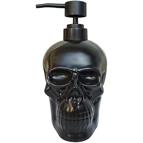 Caahanjia Ceramic Skull Soap Dispenser,Halloween Soap Dispenser - Black - with 16 Ounce, Refillable Liquid Hand Soap Dispenser for Bathroom, Premium Kitchen Soap Dispenser,Halloween Skull Cover