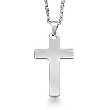 Cruz religiosa de carburo de tungsteno, plata brillante pulida en una cadena redonda de 61 cm, Tungsteno, No es una piedra preciosa