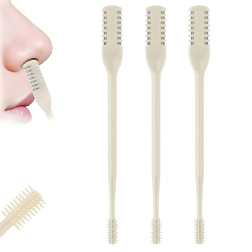 Jiexily 2-in-1 Nasal Hair Cutter for Women Men, 2025 New 360° Rotating Nose Trimmer Remover Tool, Double Sided Nose Hair Knife Hair Razor Cutter Travel Essentials (Beige, 3 Pcs)