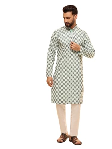 Image of SOJANYA (Since 1958 Men's Cotton Rayon Embroidered Sequinned Kurta with White Pyjama
