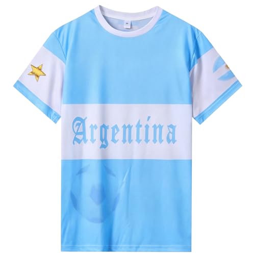 Image of Argentina Football Jerseys for Men Sports Training Jerseys Tops Flag Team Fans Football T-Shirts Blue L