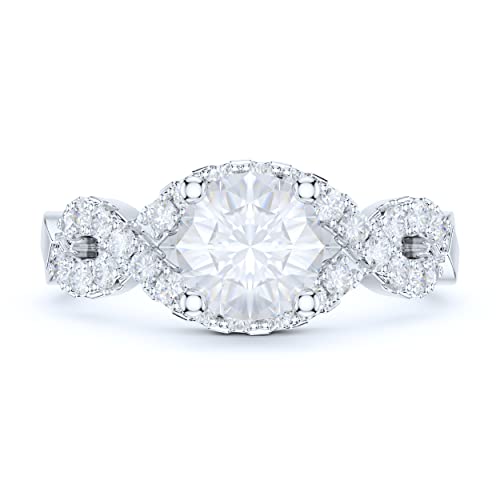 Sterling Silver Luxury Vintage Infinity Twisted Vine Simulated 1CT Round Brilliant Diamond or Genuine Moissanite Engagement Ring Halo Bridal Ring2