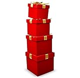 Gift Boutique - Christmas Nesting Gift Boxes Square 4 Pack Red Velvet with Gold Ribbon Bow Christmas Stacked Gift Box with Lids in 4 Assorted Sizes for Giving Decorative Gifts, Present Wrapping