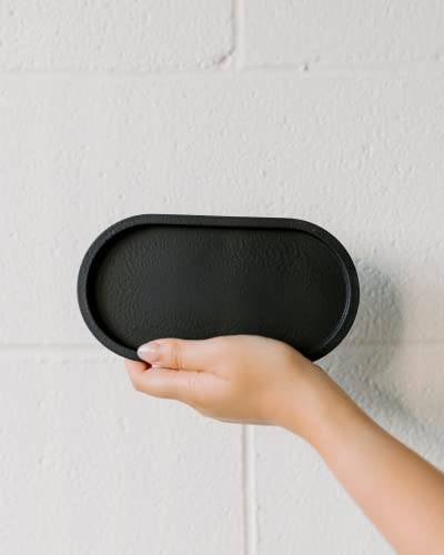 Janet Gwen Black Concrete Oval Tray | 3.75" X 7" X 0.5" Black Vanity Tray Key Tray For Entryway Black Soap Tray Concrete Bathroom Accessories #TOP6