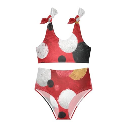 KLL Polka White Dots on Red Background Girls 2 Piece Bikini Sets Scoop Neck Swimsuit Swimming Suits Adjustable Shoulder3