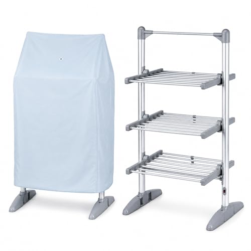 GlamHaus EcoDry Electric Heated Airer with Cover 202W Low Energy Indoor Clothes Dryer 24 Heated Tubes Foldable Laundry Rack for Wet Weather 11.2m Drying Space