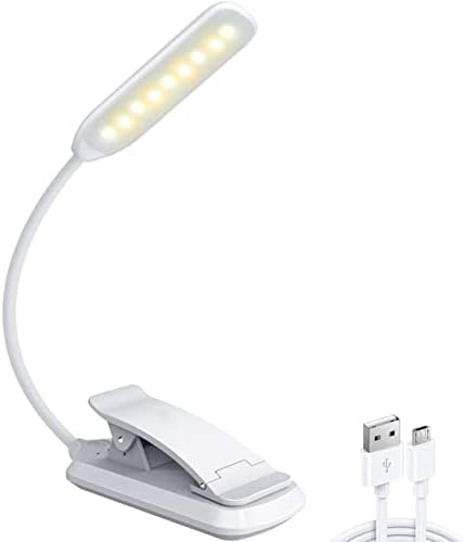 9 LED Book Light, USB Rechargeable Reading Light, Stepless Dimming -3 Colortemperature × 3 Brightness, Power Indicator, for Bookworms, Kids & Travel (White)