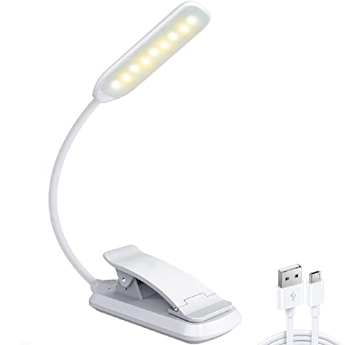 9 Led Book Light, Usb Rechargeable Reading Light, Stepless Dimming -3 Colortemperature × 3 Brightness, Power Indicator, For Bookworms, Kids & Travel (White) #TOP27