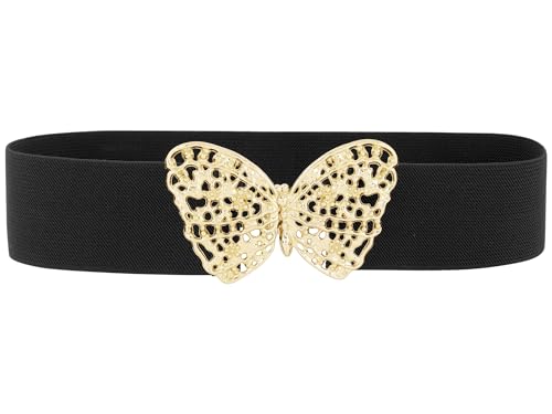 Women's Golden Butterfly Stretchy Belts, Vintage Elegant Elastic Waistband for Dress Coat