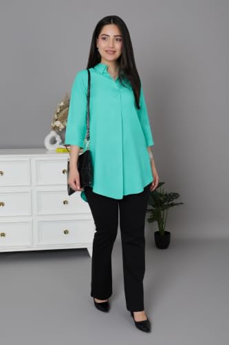 Image of Mlada Rayon Flare Top for Women | 3 /4th Sleeve Regular Fit and Flare Top | Women Office Tops Tunic | Western Long Shirt Top for Women | Shirt Collar Top for Women | Rayon Tunic Tops for Women Western