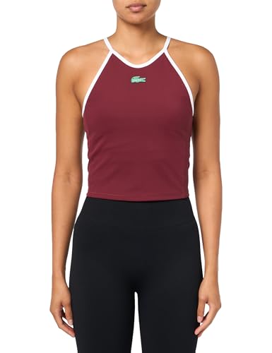 Lacoste Womens Halter Neck Sleeveless Slim Fit Classic T-Shirt, Bordeaux, Small