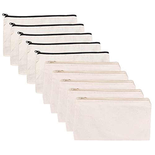Zasvec DIY Vierge Toile Trousse 10 Pièces Trousse a Personnaliser Pochette Tissu Zippée Trousses à Crayons Vierge Trousses de Maquillage en Toile 21x12cm pour Bricolage Loisirs Créatifs, Ecru Cover