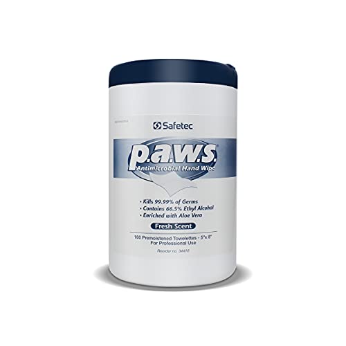 Safetec p.a.w.s. Hand Sanitizing Wipes 160ct Canister (12 canisters/case)