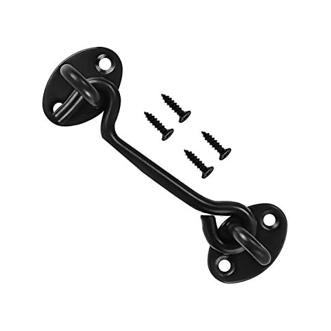 Hook and Eye Latch Barn Door Latch, Heavy Duty Solid Thicken Stainless Steel Gate Latch, Cabin Easy Lock Hooks and Eye Latch (100mm /4'', Black) Cover