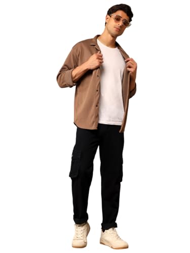 Image of KOTTY Mens Solid|Mid Rise| Utility Pocket|Button|Ankle Length Cargo Jeans