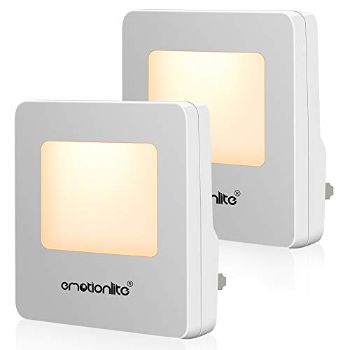 Emotionlite Plug in LED Night Light, Dusk to Dawn Sensor, Nightlights for Bedroom Hallway Kitchen Stairways Corridor Bathroom,Warm White, Ultra Slim, 2 Pack, UL Listed