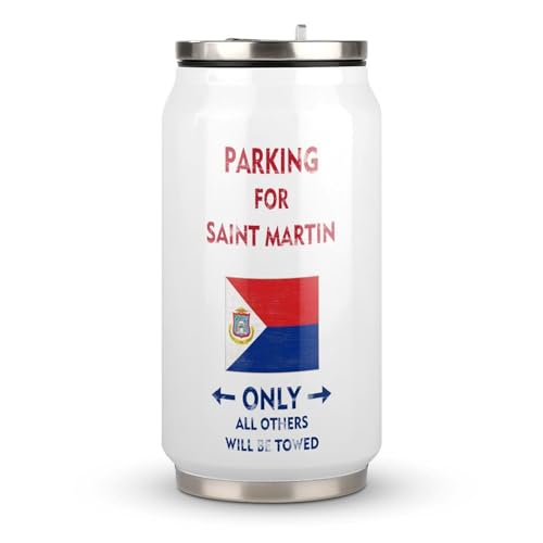 Yelolyio Sint Maarten Mug avec couvercle et paille Parking pour Saint Martin Only All Others Will Be Towed Gobelet de voyage en acier inoxydable pour boissons chaudes et froides Cadeau pour ami 300 ml