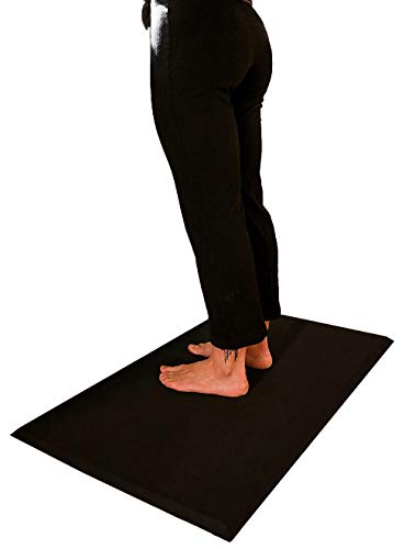 XCEL Black Rubber Anti Fatigue Mat for Kitchen Floor, Standing Desk, Salon - 32 x 18 x 1/2 Inch Thick - Soft, Non Slip, Heavy Duty Floor Mat to Stand on While Working - Home Office Accessories