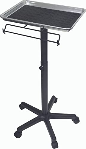 Adjustable Mobile Cart with Aluminum Tray on Wheels, Hair Color, Salon, Spa, Tattoo and Instrument Station with Silicon Mat and Balayage Attachment