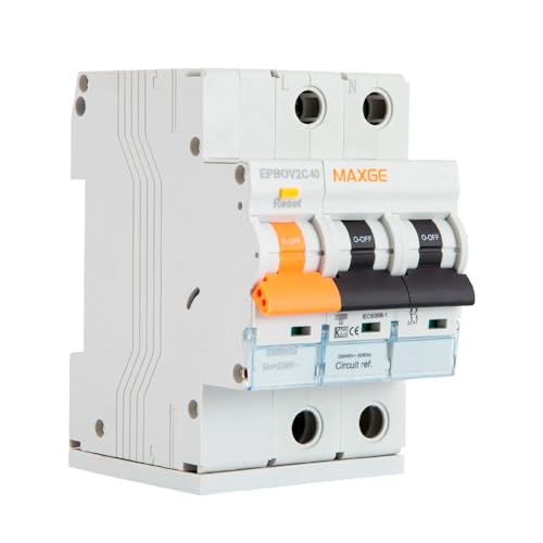 CABLEPELADO Protección combinada sobretensiones IGA permanente + transitoria, Protección contra sobretensiones, Norma EN50550, 230V/AC, Tipo 2, Clase C 15kA lmax, Poder de corte: 1000A, 40 Amperios