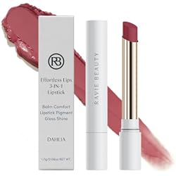 Ravie Beauty Effortless Lips 3-in-1 Lipstick, Sheer-Buildable, Dahlia | 3-in-1: Balm Comfort, Lipstick Pigment & Gloss Shine, Won't Settle into Fine Lines, Hand-Poured in Italy