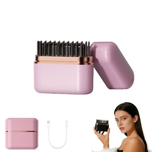 Image of SL Euthtion Cordless Mini Hair Straightener Brush - Rechargeable Battery-Powered, Portable Small Straightening Comb with LCD 3 Temperature Settings for Travel,RV, Outdoor