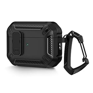 AirPods Pro 2e generatie Case Cover 2022 met sluitdeksel en sleutelhangerhaak, dubbellaags, stofdicht, schokbestendig, robuuste hoes (zwart)