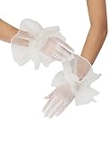 Women's Short Mesh Gloves with Ruffles - Sheer Lace Gloves for 1920s Costume, Opera Party & Dance Ivory