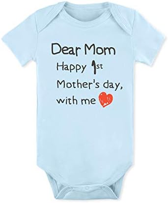 Mothers Day Onesie for Baby Happy First Mothers Day with Me Clothes Newborn Bodysuit Blue 3-6 Months