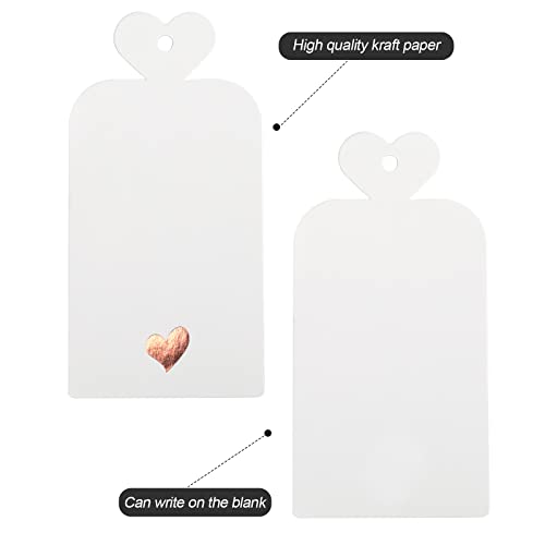 Joycraft 100Pcs Blank Gift Tags With String,White Paper Tags With Foil Rose Gold Heart,Personalized Gift Tags For Birthday,Party,Gift Wrapping,Baby Shower，Wedding Favor And Valentine's Day (4"X2") #TOP3