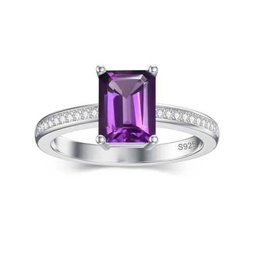 Gemstone Rings for Women 925 Sterling Silver Emerald Cut Birthstone Engagement Promise Rings for Mom Wife Her