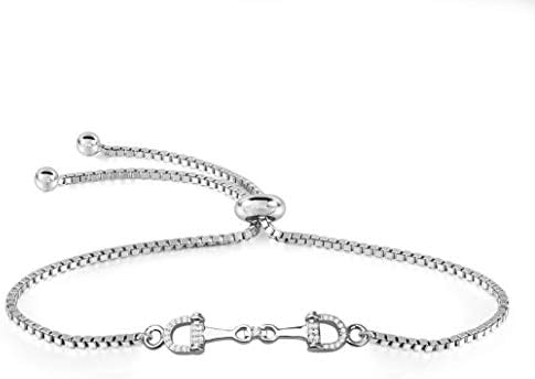 Horse Snaffle Bit Plated Cubic Zirconia Crystal Easy Hook Clasp Charm Bangle Bracelet Equestrian Jewelry Good Luck Gift for Horse Lover Girl Woman Teen