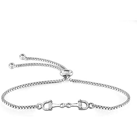 FEELMEM Horse Snaffle Bit Crystal Easy Hook Clasp Charm Bangle Bracelet Equestrian Jewelry Good Luck Gift (Snaffle slider silver) Cover