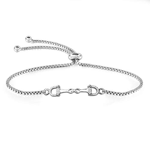 FEELMEM Bracelet à breloques en forme de mors de cheval plaqué oxyde de zirconium avec fermoir à crochet facile Bijoux équestres Cadeau porte-bonheur, One...