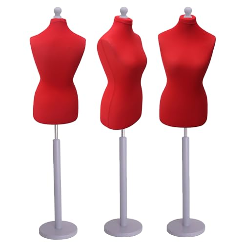 Display Guru Female Tailors Dummy Mannequin, Ideal for Dressmakers, Fashion Students, Shop Display, Red Torso Bust With Silver Wood Round Base (UK Size 12-14)