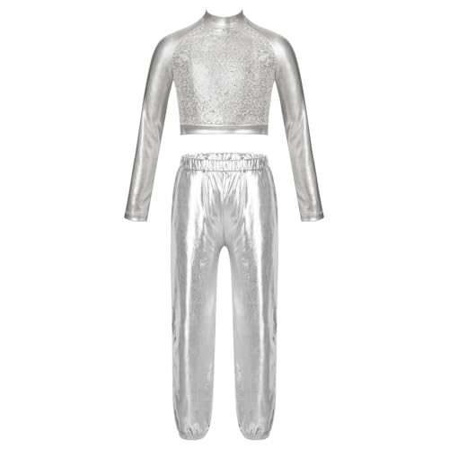 Tenue de gym pour enfant avec tshirt sport paillettes et legging argenté 5-6 ans